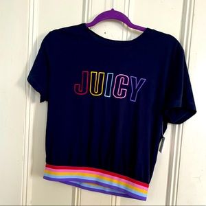 Juicy Couture Navy Rainbow Banded Crop Top Size M NWT
